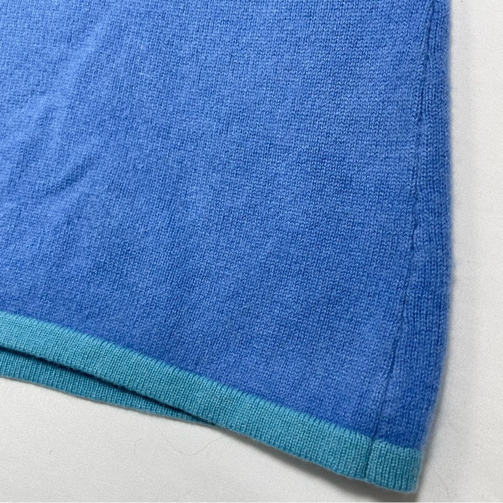 Cashmere Sweater Periwinkle Blue Aqua Trim Soft XL - Picture 7 of 7